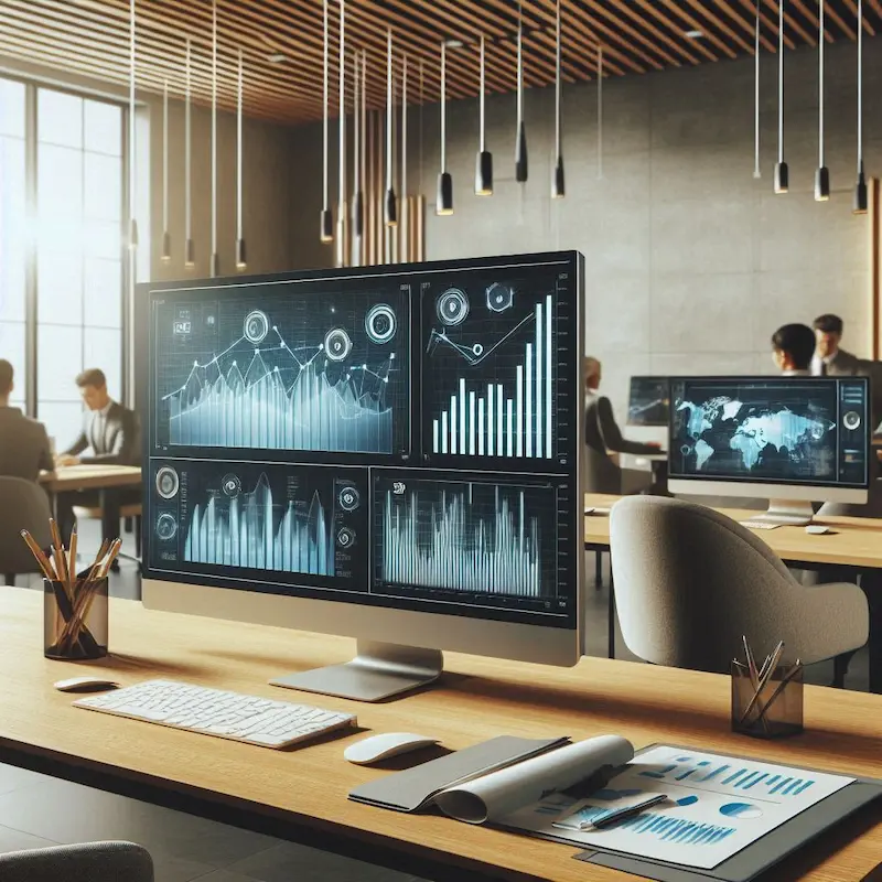Bureau de comptabilité moderne avec graphiques financiers